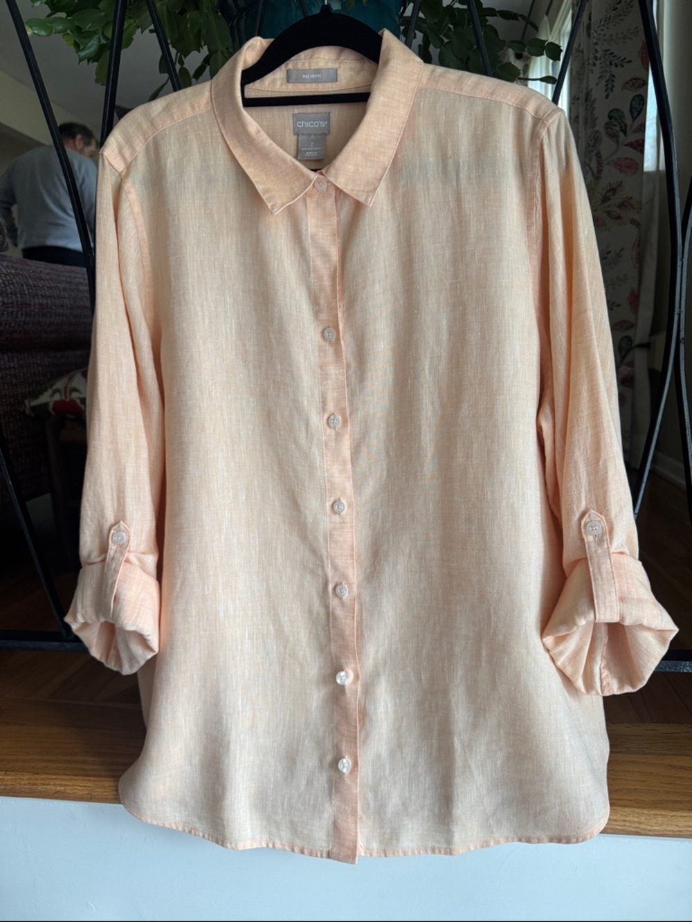Chico's Soft Peach Linen Button-Front Shirt